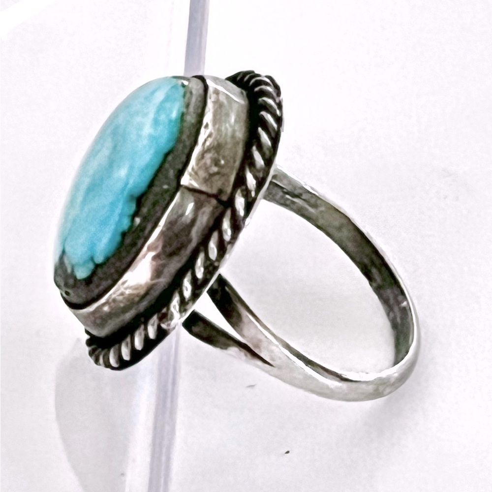 Navajo, Vintage Sterling Silver Bisbee Turquoise Ring